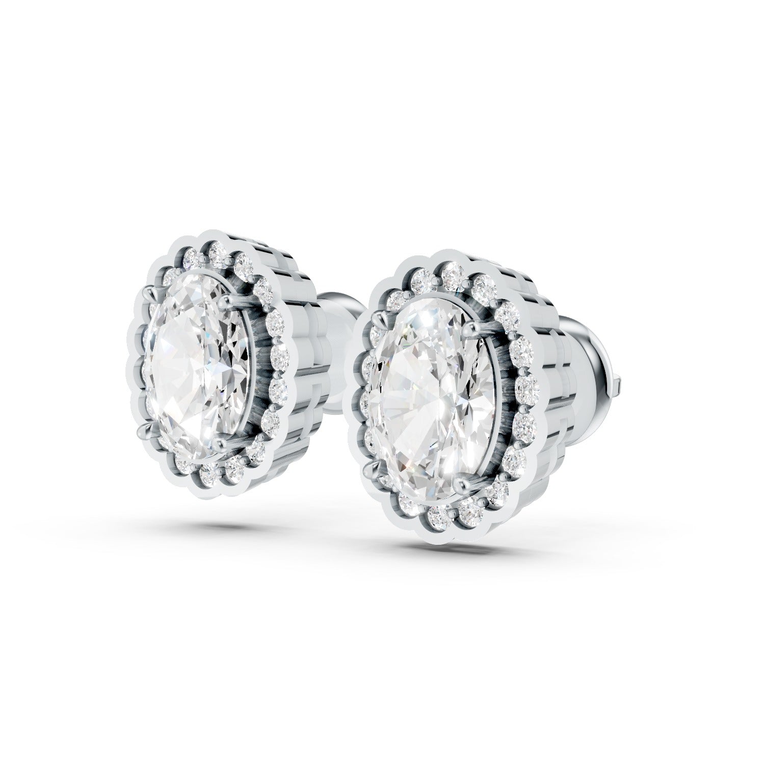 Oval Cut Lab-Grown Diamond Halo Stud Earrings