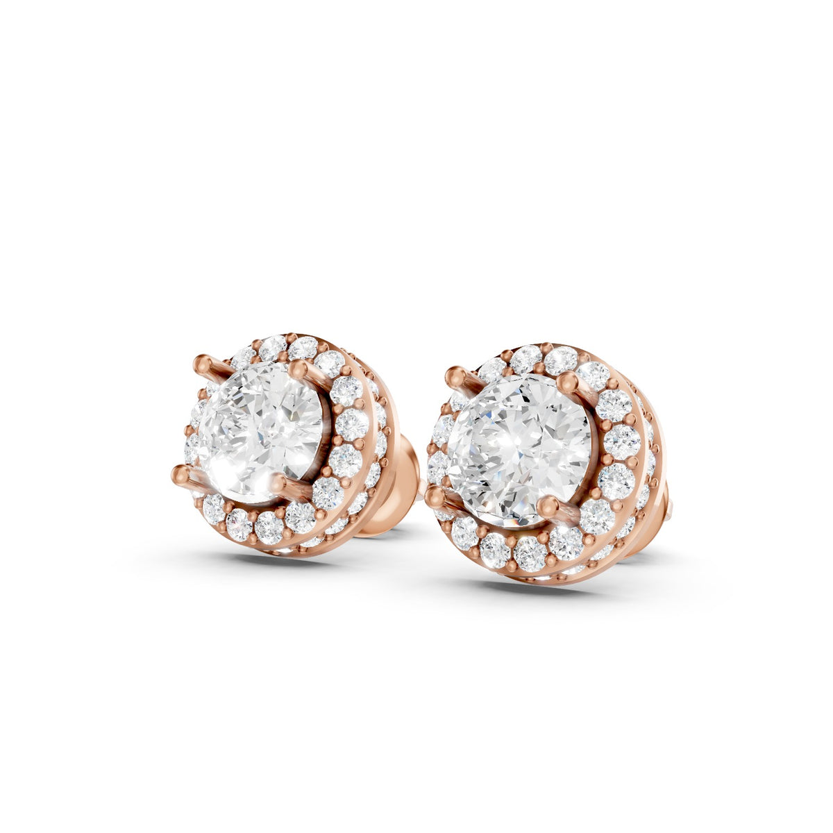 Round Brilliant Lab-Grown Diamond Halo Stud Earrings