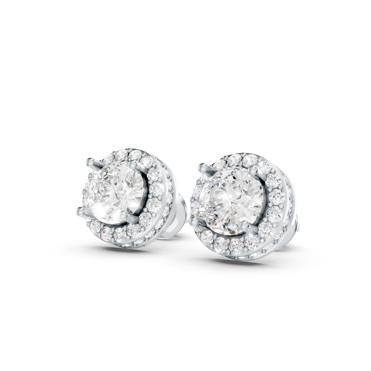 Round Brilliant Lab-Grown Diamond Halo Stud Earrings