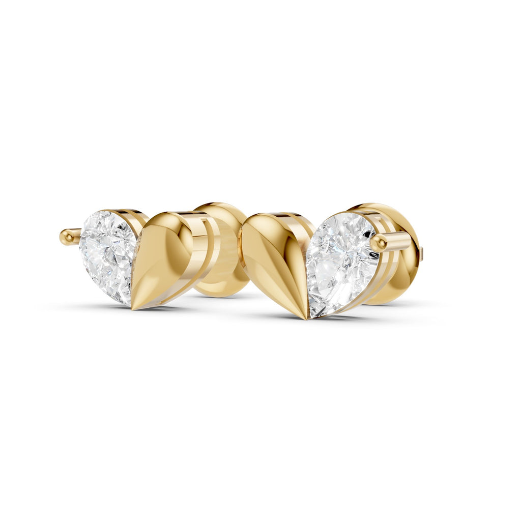 Pear-Shaped Lab-Grown Diamond Stud Earrings with Leaf Detail