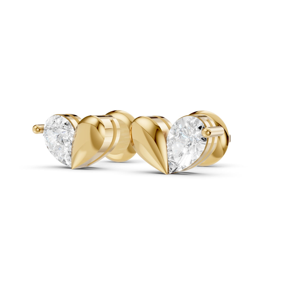 Pear-Shaped Lab-Grown Diamond Stud Earrings with Leaf Detail