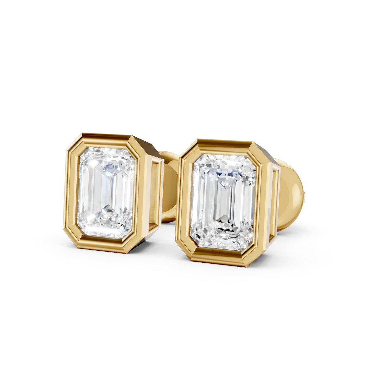 Emerald-Cut Lab-Grown Diamond Bezel Stud Earrings