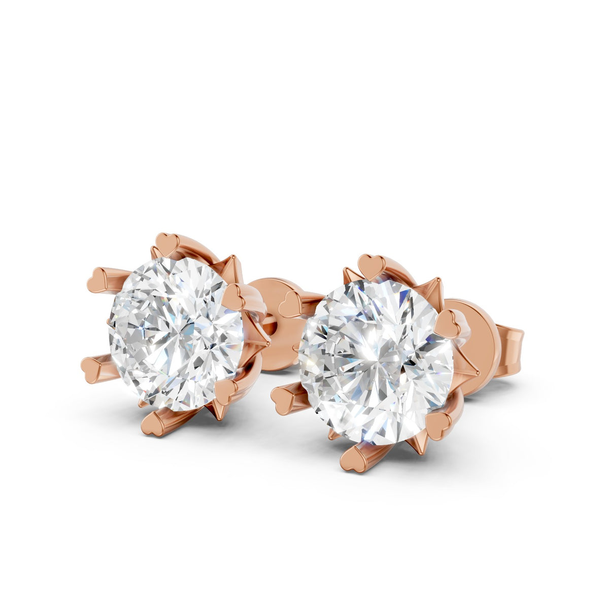 Heart-Prong Round Lab-Grown Diamond Stud Earrings