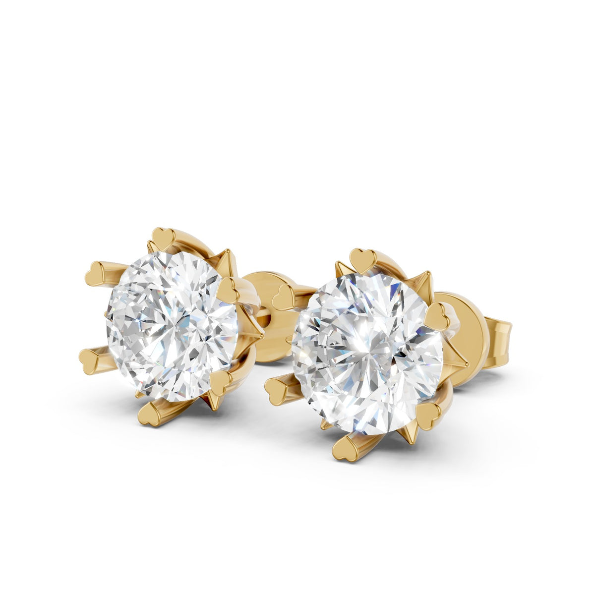 Heart-Prong Round Lab-Grown Diamond Stud Earrings