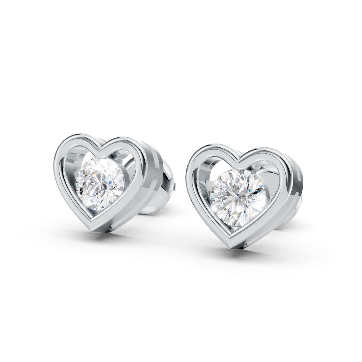 Heart-Shaped Round Lab-Grown Diamond Stud Earrings