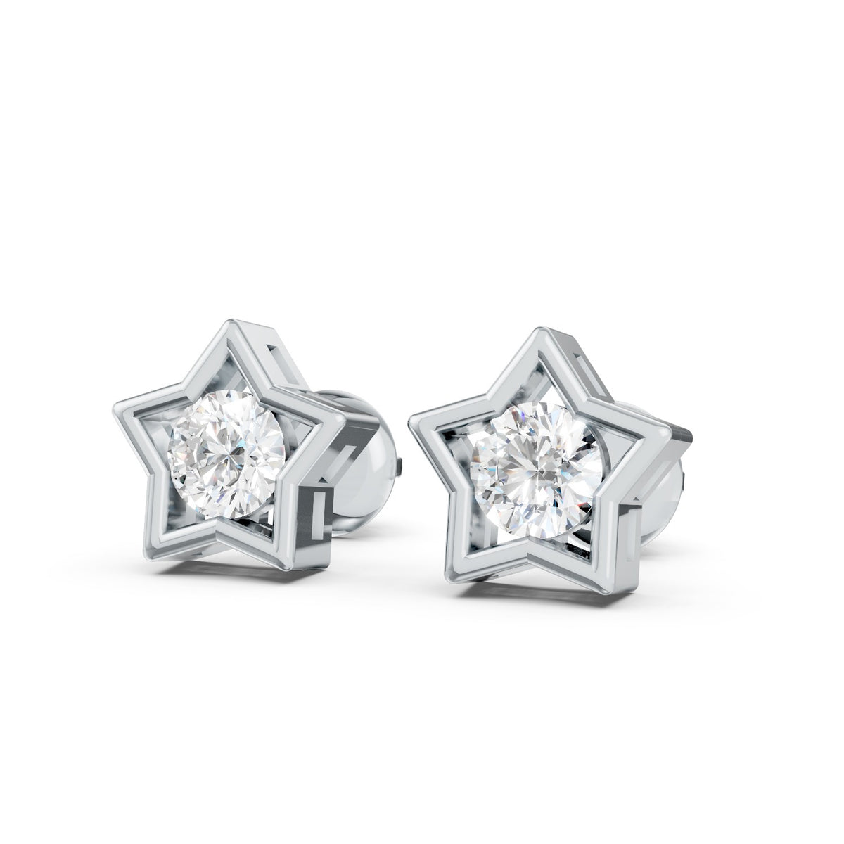 Star-Shaped Round Lab-Grown Diamond Stud Earrings
