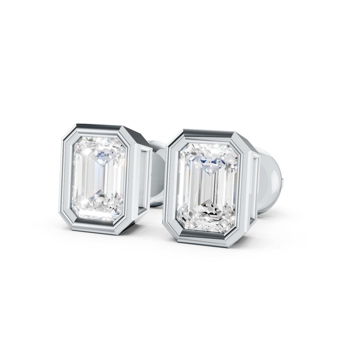 Emerald-Cut Lab-Grown Diamond Bezel Stud Earrings