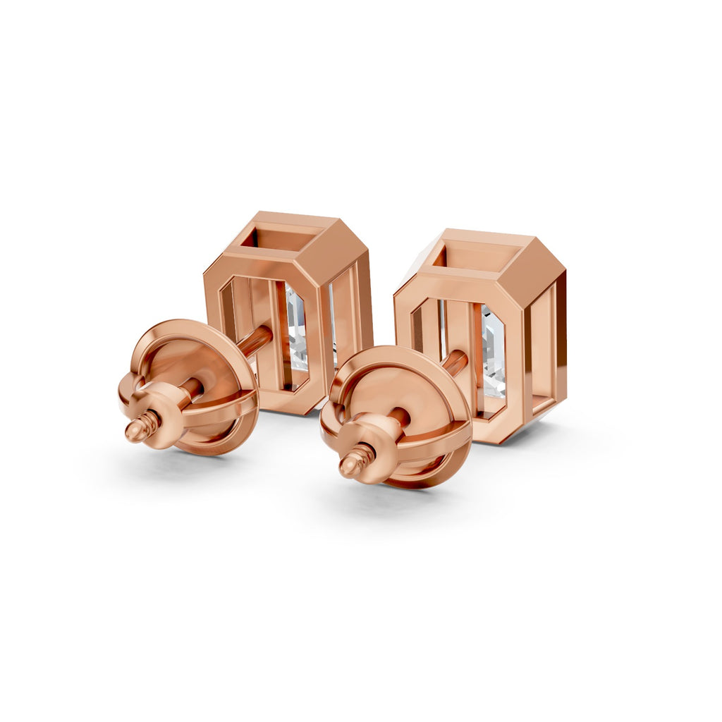 Emerald-Cut Lab-Grown Diamond Bezel Stud Earrings