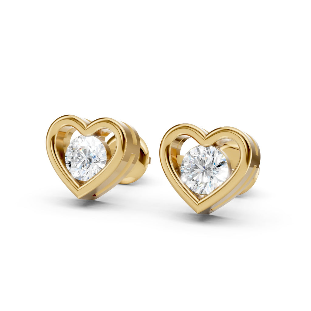 Heart-Shaped Round Lab-Grown Diamond Stud Earrings