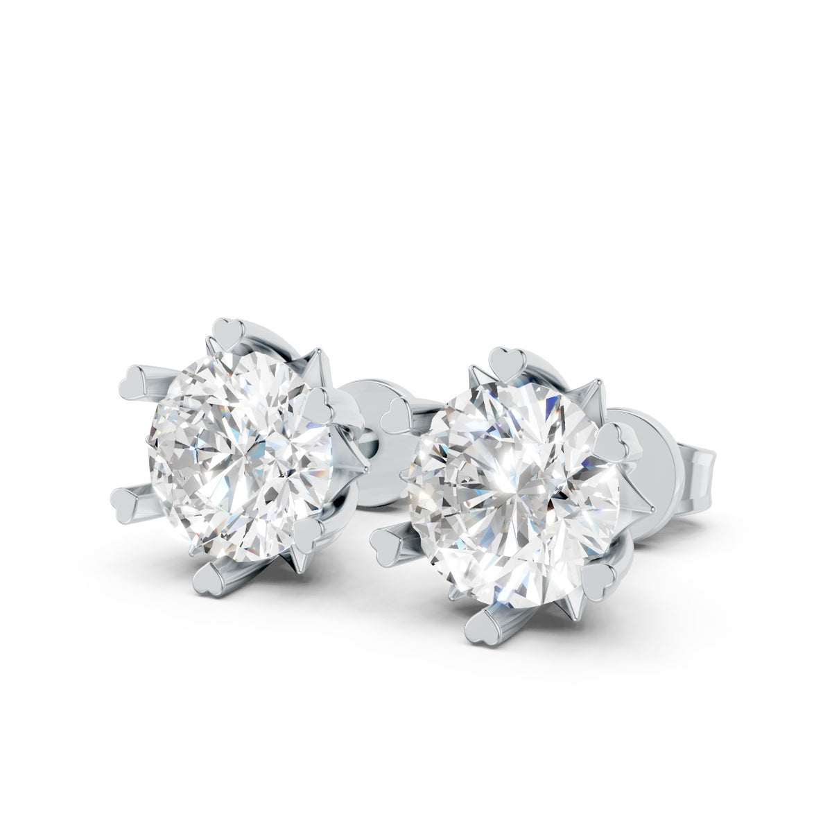 Heart-Prong Round Lab-Grown Diamond Stud Earrings