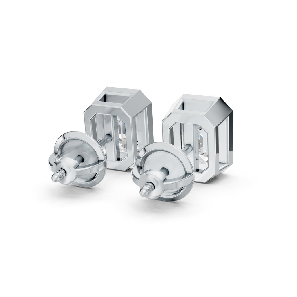 Emerald-Cut Lab-Grown Diamond Bezel Stud Earrings