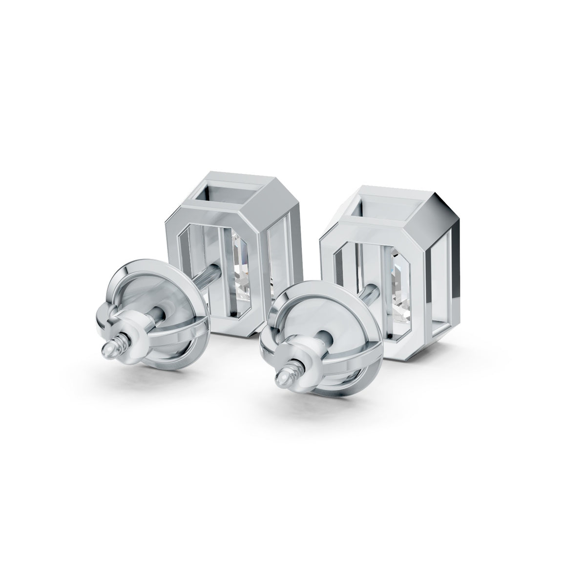Emerald-Cut Lab-Grown Diamond Bezel Stud Earrings