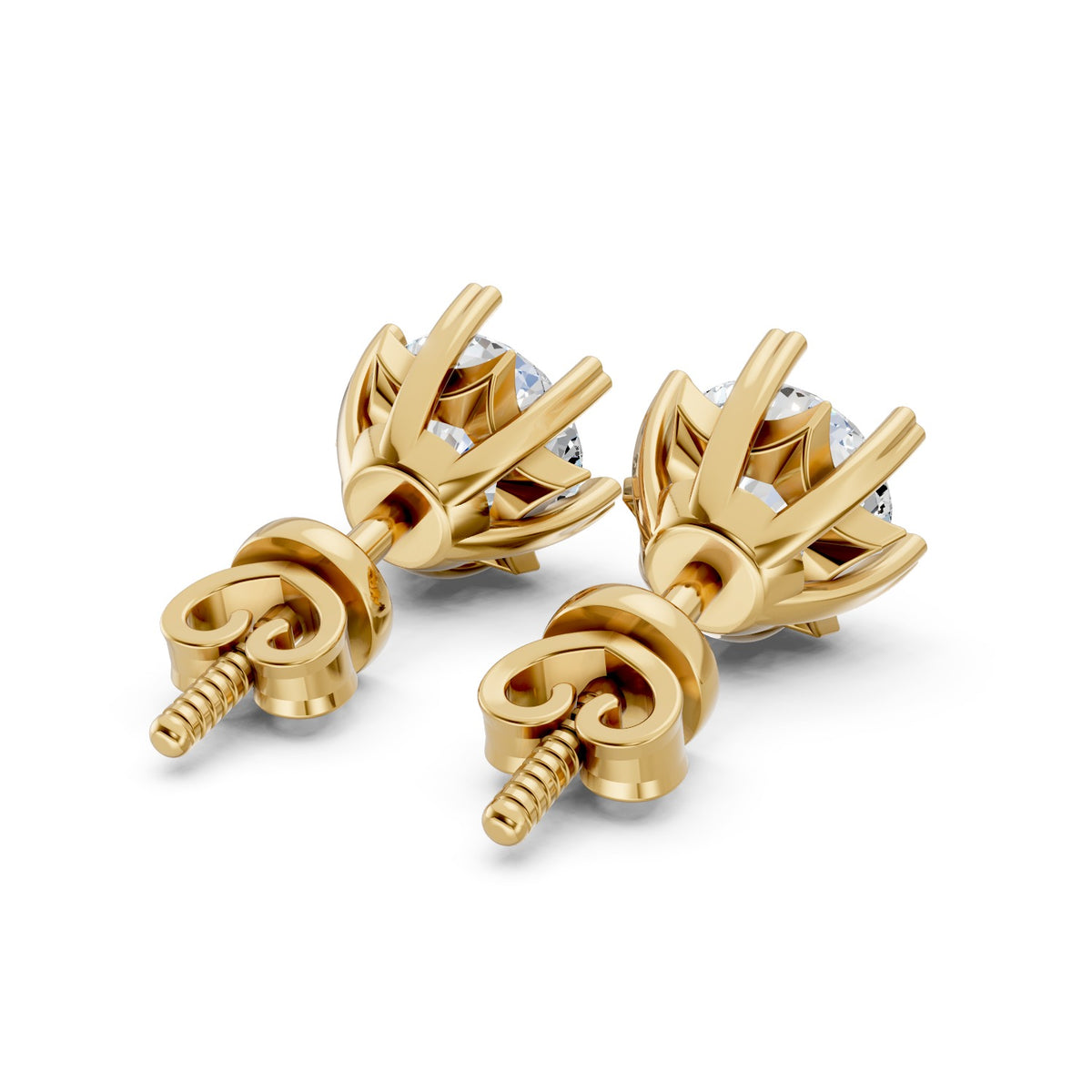 Heart-Prong Round Lab-Grown Diamond Stud Earrings