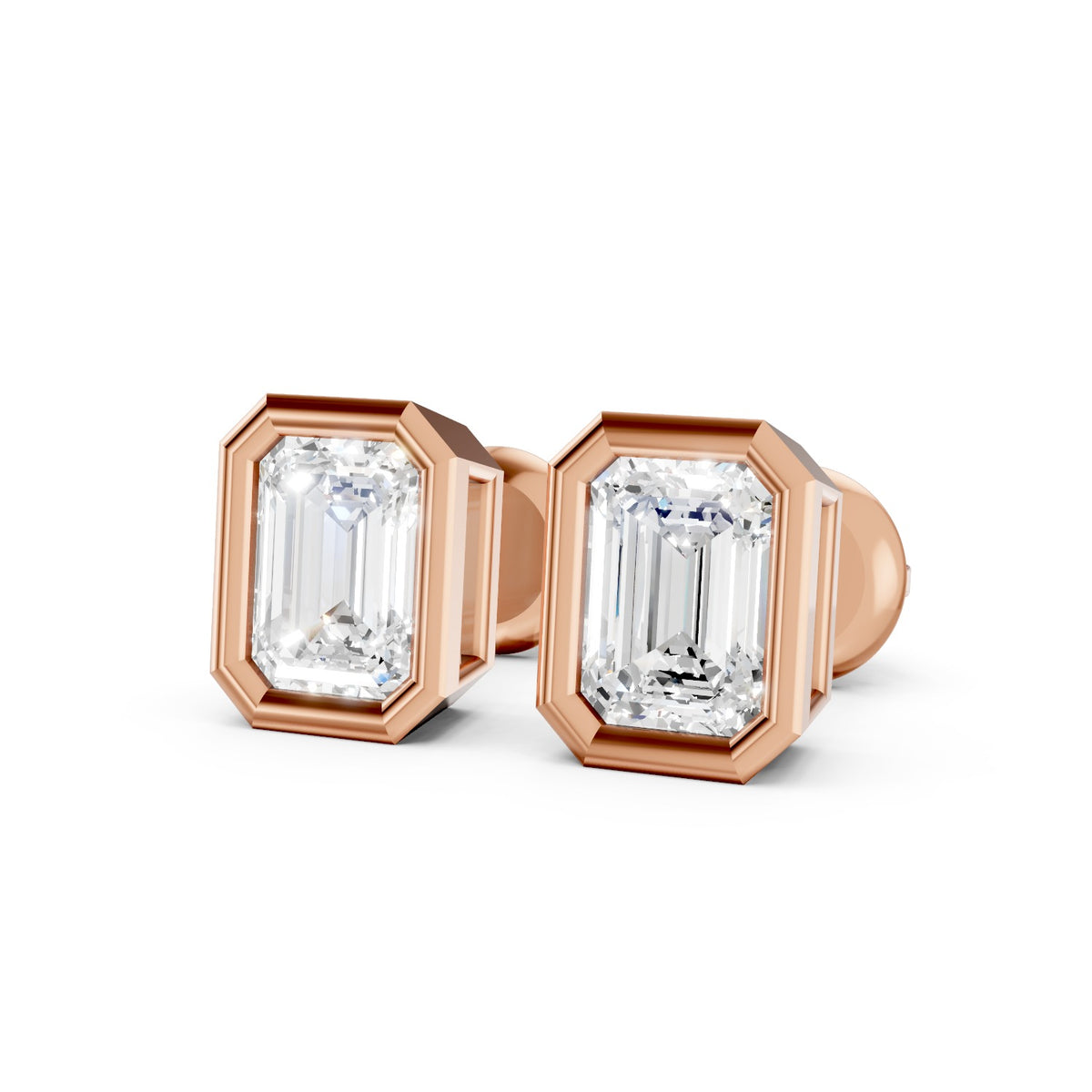 Emerald-Cut Lab-Grown Diamond Bezel Stud Earrings