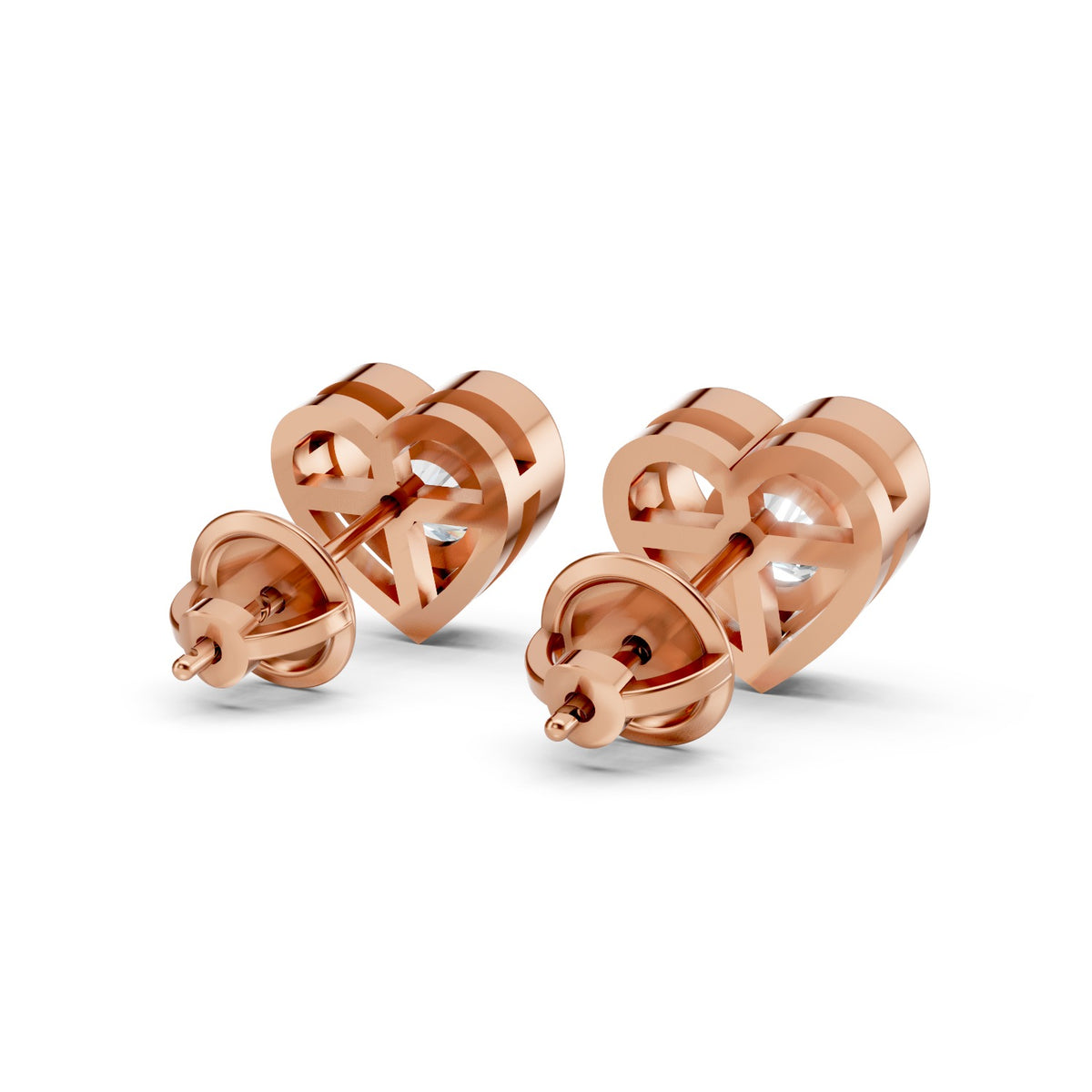 Heart-Shaped Round Lab-Grown Diamond Stud Earrings