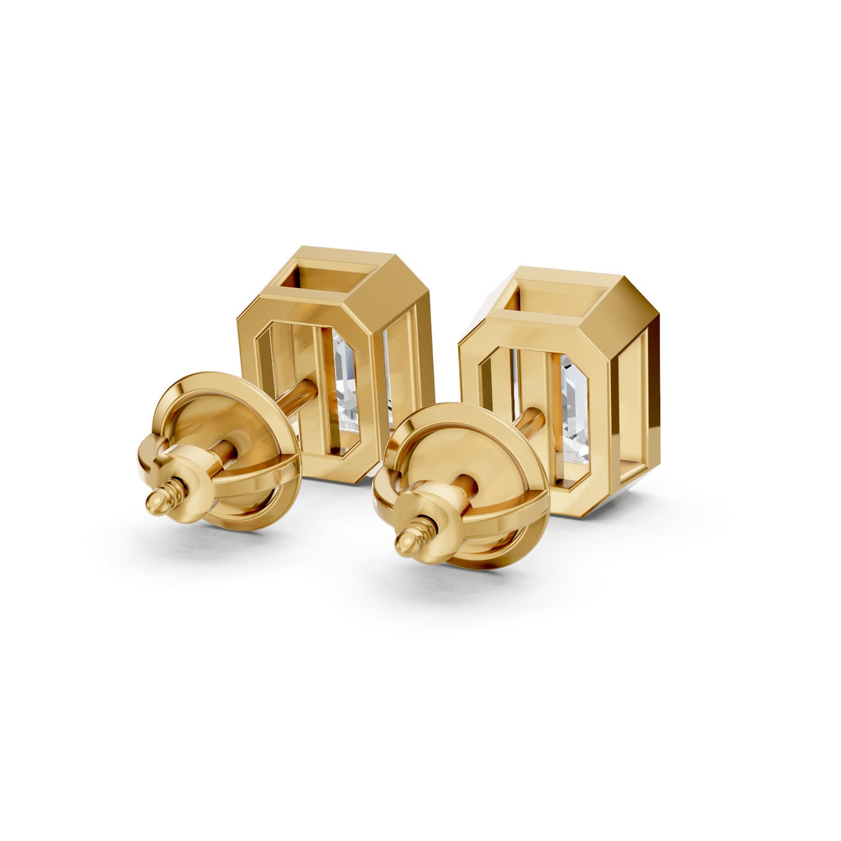 Emerald-Cut Lab-Grown Diamond Bezel Stud Earrings