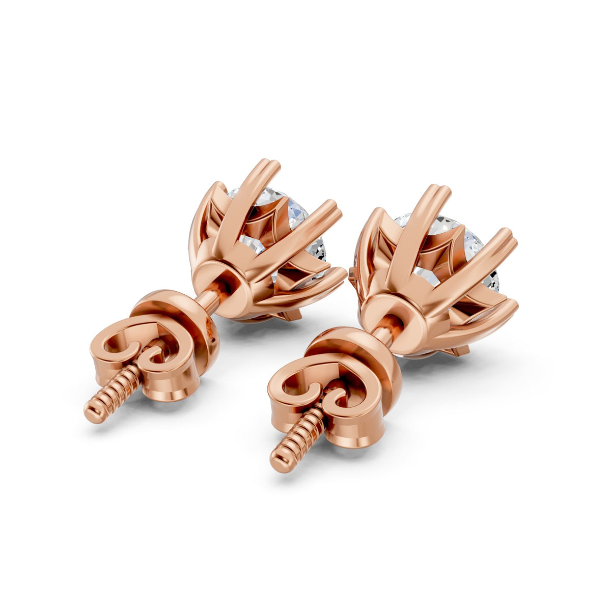 Heart-Prong Round Lab-Grown Diamond Stud Earrings