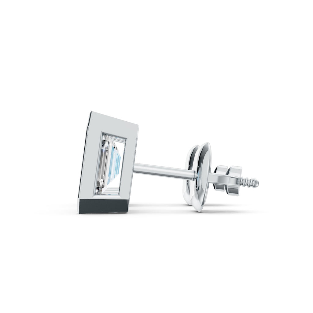 Emerald-Cut Lab-Grown Diamond Bezel Stud Earrings