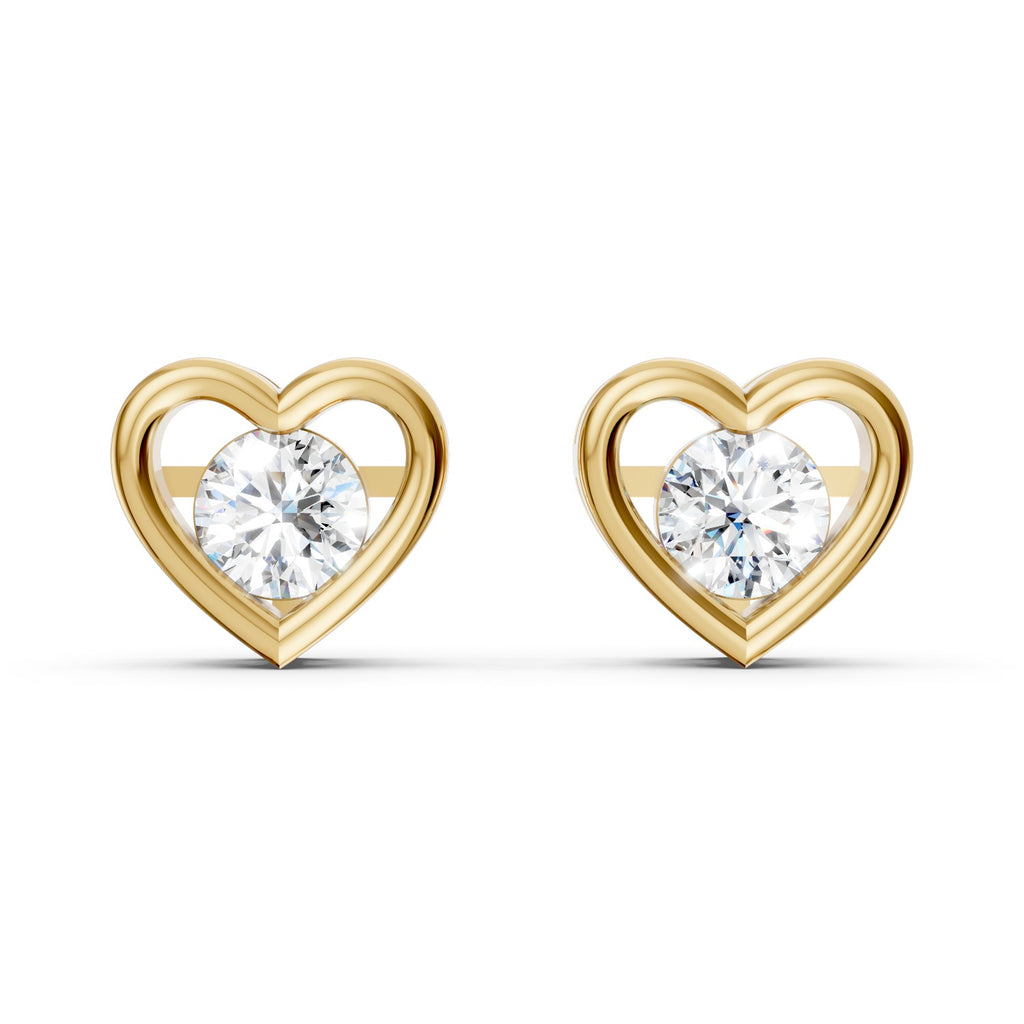 Heart-Shaped Round Lab-Grown Diamond Stud Earrings