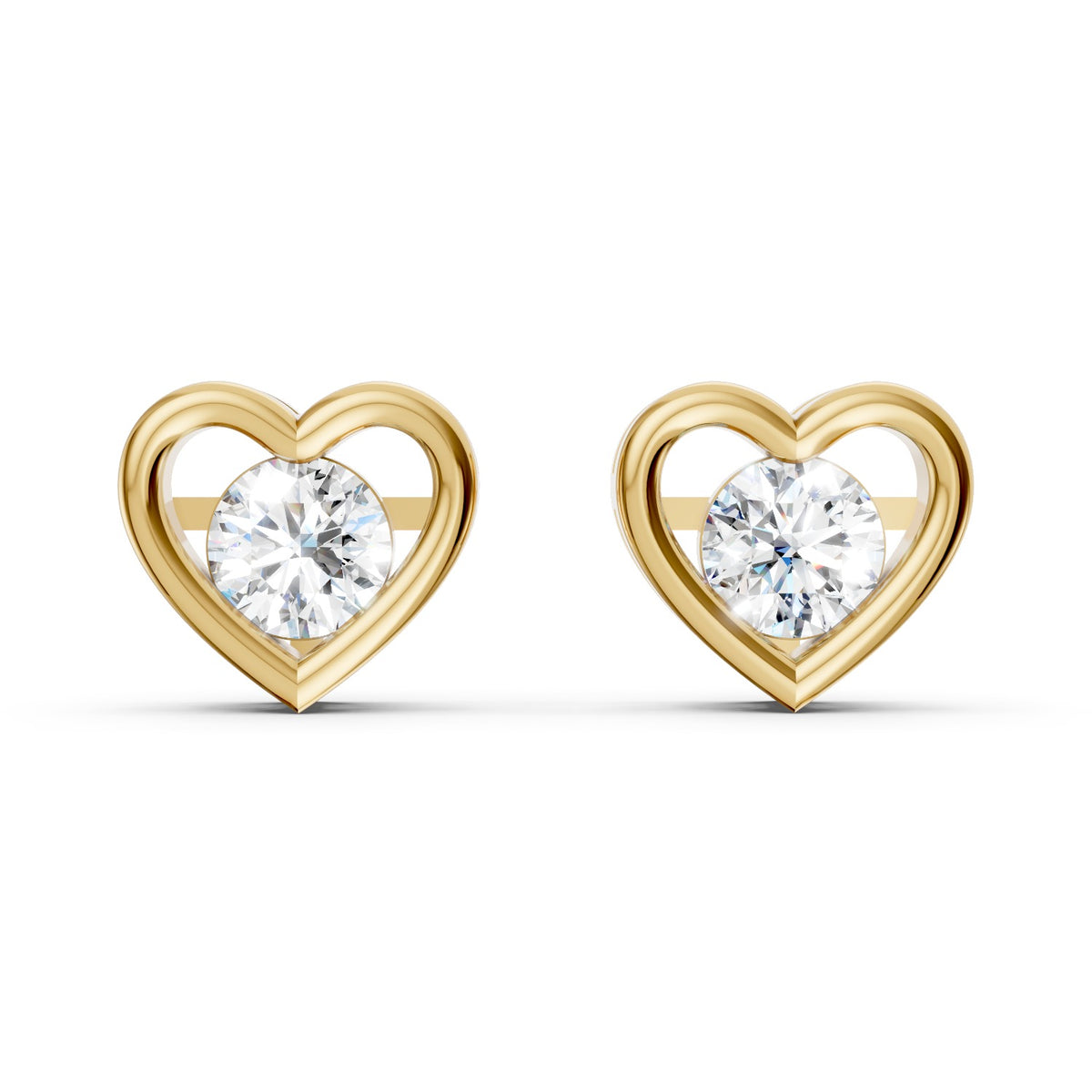 Heart-Shaped Round Lab-Grown Diamond Stud Earrings