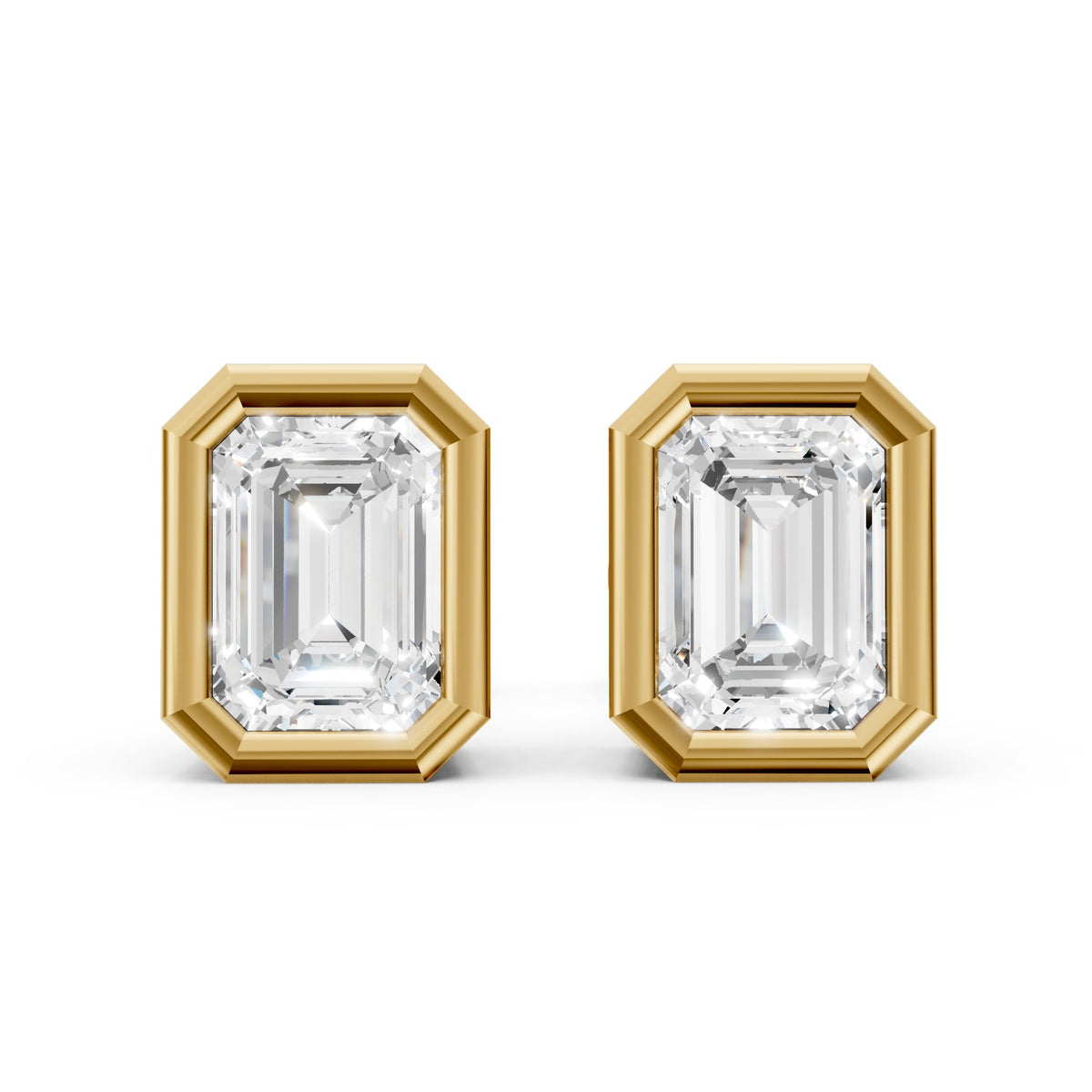 Emerald-Cut Lab-Grown Diamond Bezel Stud Earrings