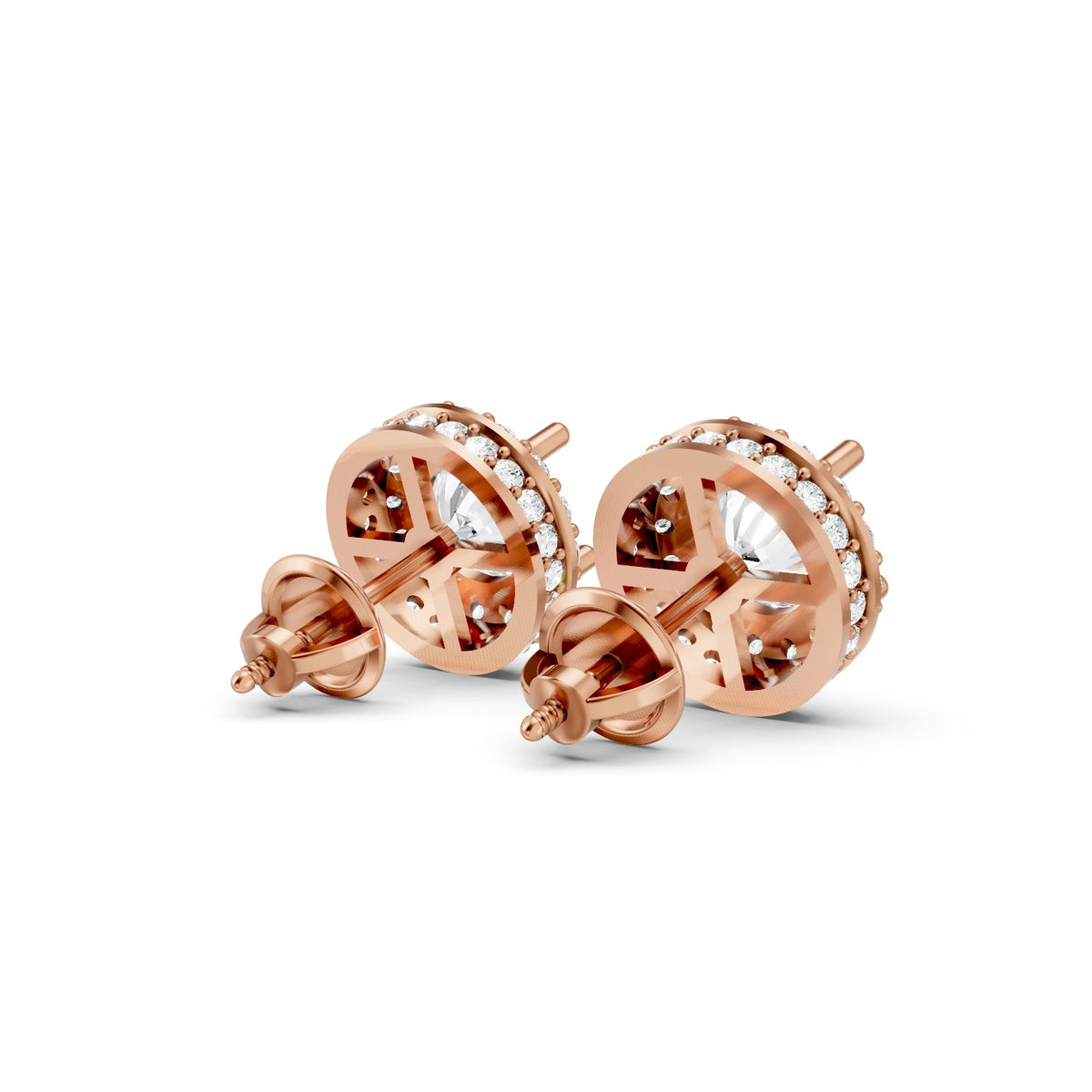 Round Brilliant Lab-Grown Diamond Halo Stud Earrings