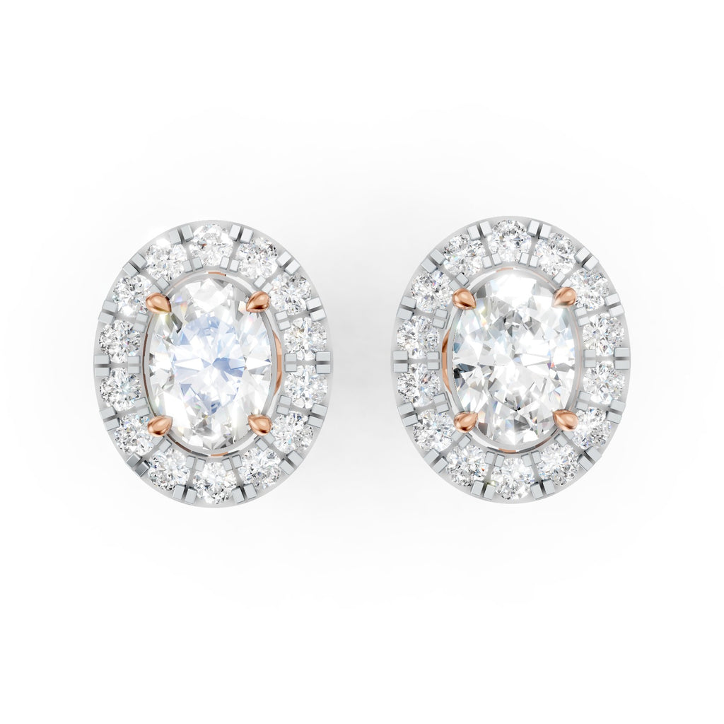 Oval Cut Lab-Grown Diamond Halo Stud Earrings