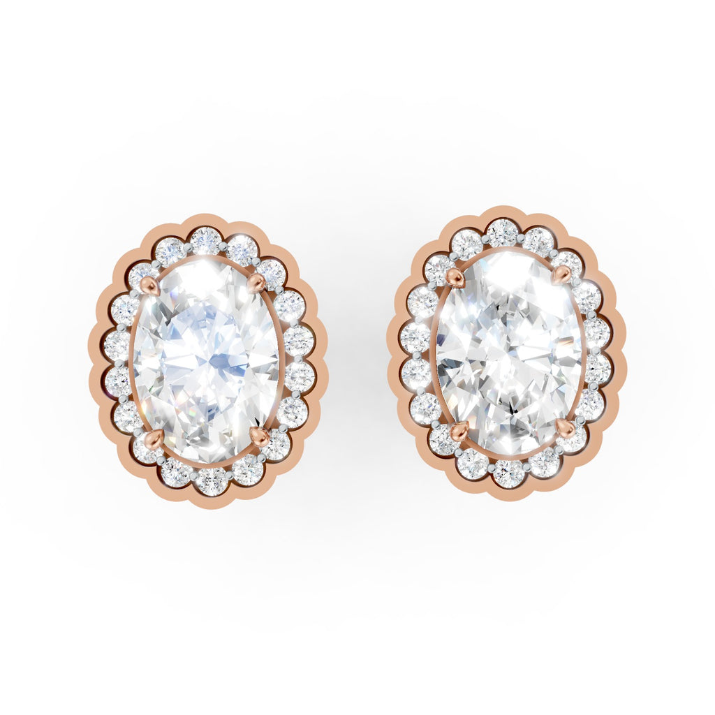 Oval Cut Lab-Grown Diamond Halo Stud Earrings