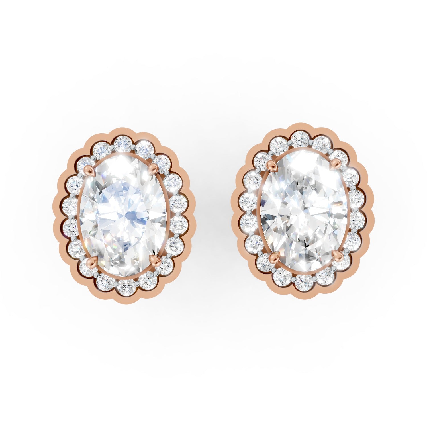 Oval Cut Lab-Grown Diamond Halo Stud Earrings